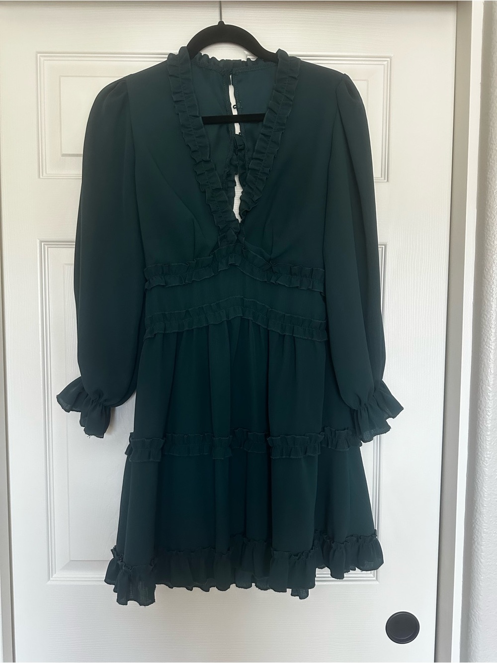Forest Green Ruffled V-Neck Women's Dress